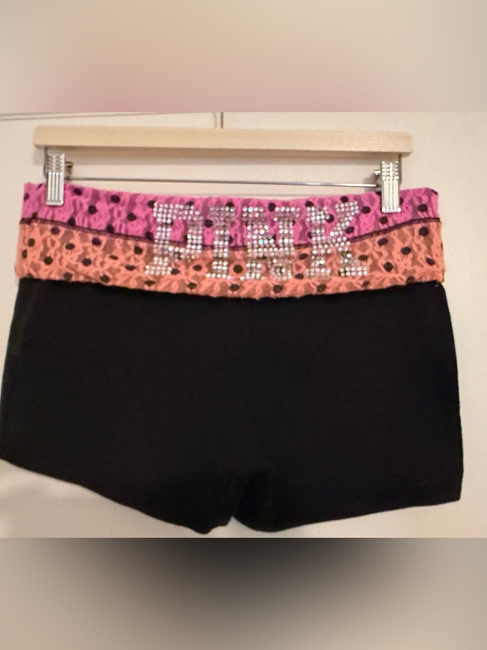 RARE Vintage Victorias Secret  Stretch Shorts with Pink & Orange Rhinestone